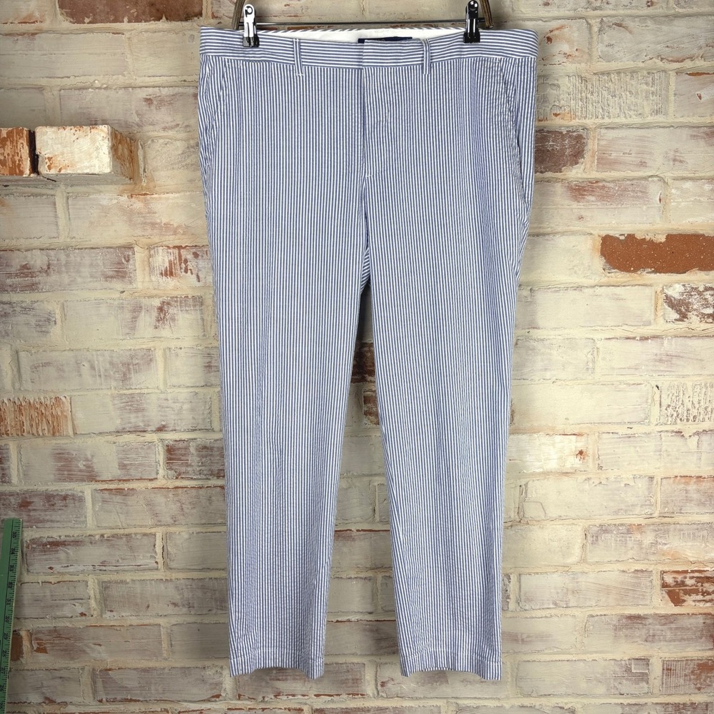 Polo Ralph Lauren Seersucker Ankle Pants Blue White Stripe Size 14 Cotton Preppy